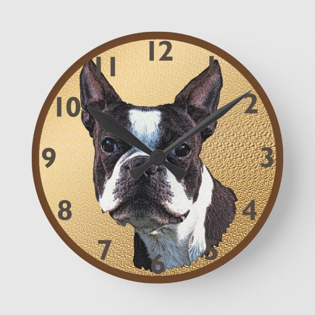 Horloge Ronde Portrait de Boston Terrier (Recto)