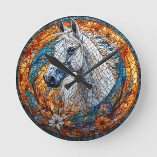 Horloge Ronde Portrait de cheval élégant en verre coloré