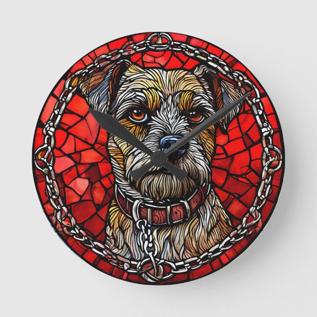 Horloge Ronde Portrait de chien artistique en vitrail d'art (Recto)