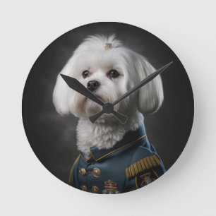Horloge Ronde Portrait de chien chiot maltais élégant