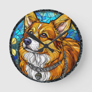 Horloge Ronde Portrait de Chien Corgi