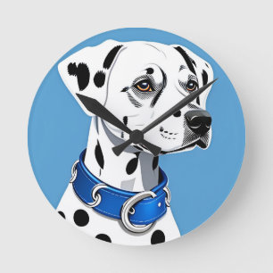 Horloge Ronde Portrait De Chien Dalmatien Avec Col Bleu