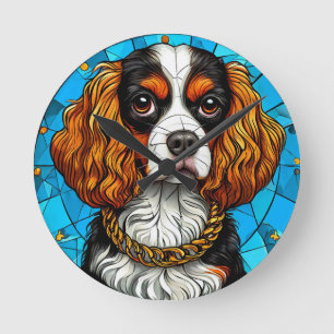 Horloge Ronde Portrait de chien en verre coloré