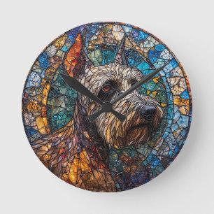 Horloge Ronde Portrait de chien en verre coloré