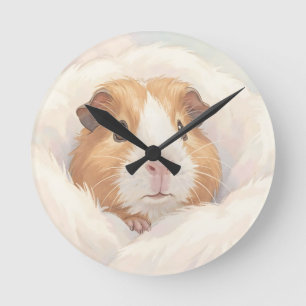 Horloge Ronde Portrait de cochon d'Inde adorable et duveteux