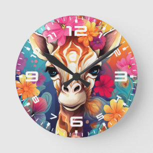 Horloge Ronde Portrait de Giraffe Florale-9320
