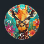 Horloge Ronde Portrait de la Giraffe florale-9319<br><div class="desc">Portrait de la Giraffe florale-9319</div>