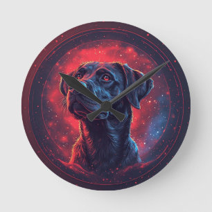 Horloge Ronde Portrait de Labrador noir dans un espace cosmique