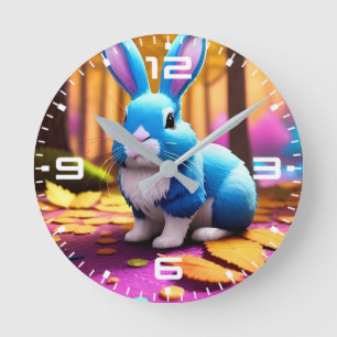 Horloge Ronde Portrait de lapin bleu assis