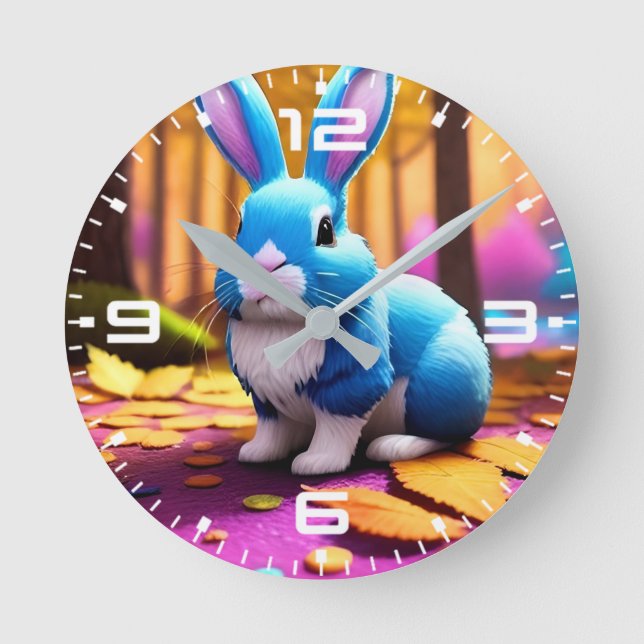 Horloge Ronde Portrait de lapin bleu assis (Recto)