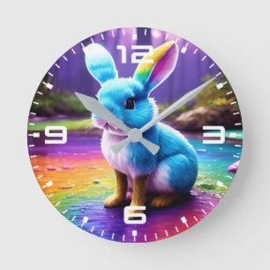 Horloge Ronde Portrait de lapin bleu assis