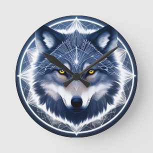 Horloge Ronde Portrait de loup aux yeux dorés intenses