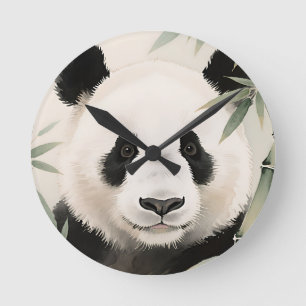 Horloge Ronde Portrait de Panda Géant en Bambou
