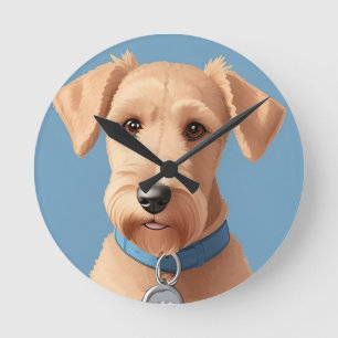 Horloge Ronde Portrait d'un chien mignon portant un collier bleu
