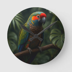 Horloge Ronde Portrait vibrant de perroquet tropical de jungle