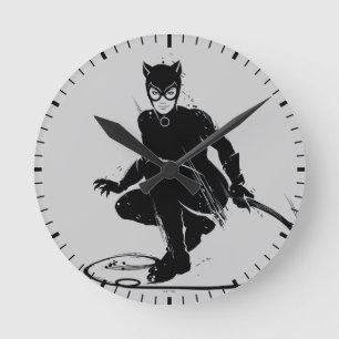 Horloge Ronde Pose à pinceau en encre Catwoman