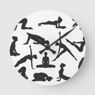 Horloge Ronde Poses de yoga de silhouette