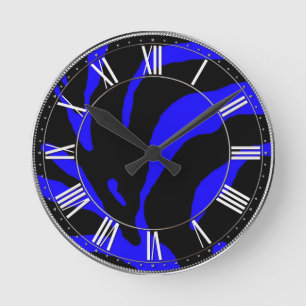 Horloge Ronde Poster de animal en bande bleu Zebra