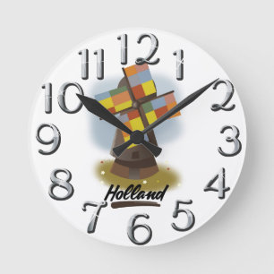 Horloge Ronde Poster de voyage du moulin à vent de Hollande