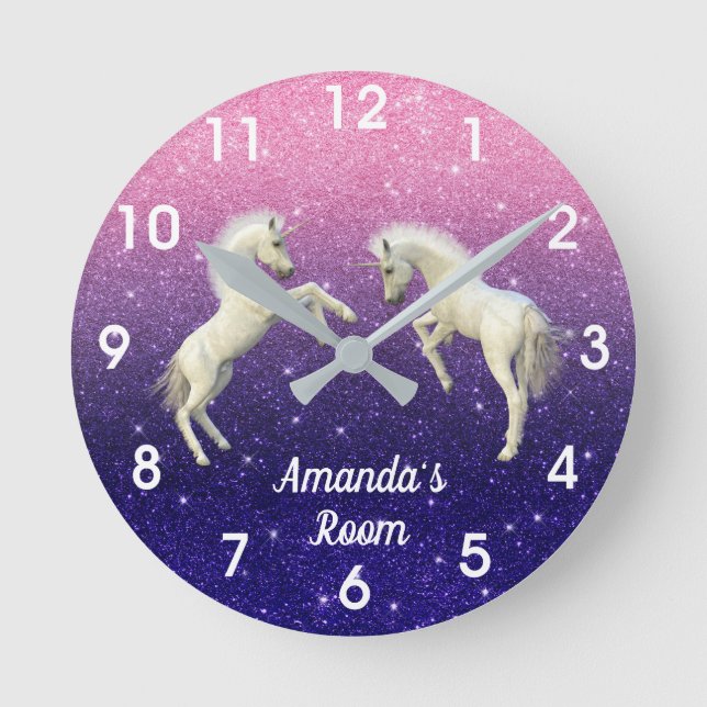 Horloge Ronde Poulains de licorne violet et rose p (Recto)