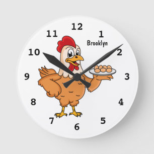 Horloge Ronde Poulet avec oeufs sur plaque de dessin animé