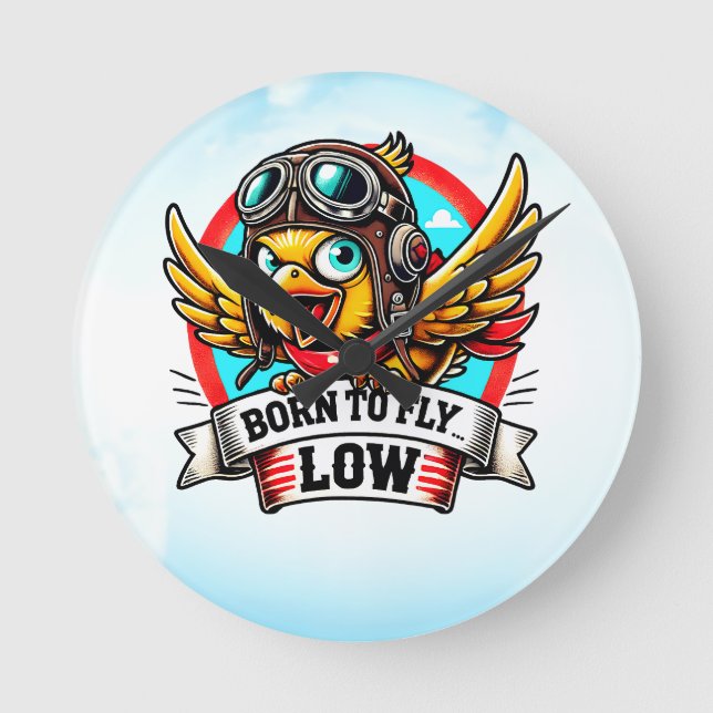 Horloge Ronde Poulet Aviateur (Recto)