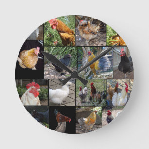 Horloge Ronde Poulet, Et Collage De Photos De Coq,