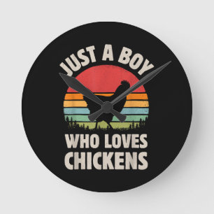 Horloge Ronde Poulet Juste Un Garçon Qui Aime Rétro Animal De Fe