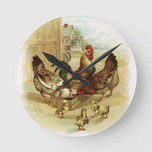 Horloge Ronde Poulets de la ferme d'art vintage