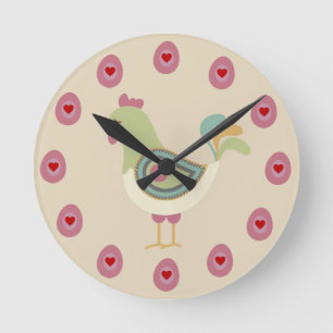 Horloge Ronde Poulets et oeufs d'art populaire