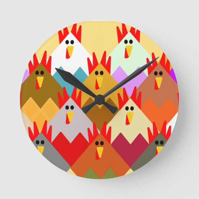 Horloge Ronde Poulets inspirés par les courtepointes (Recto)