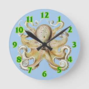 Horloge Ronde Poulpe vintage Ernst Haeckel Vie marine nautique