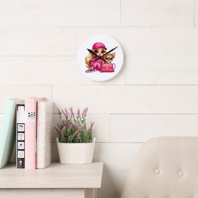 Horloge Ronde Poupeée de mode rose et couverture en molleton pou (Salle de lecture)