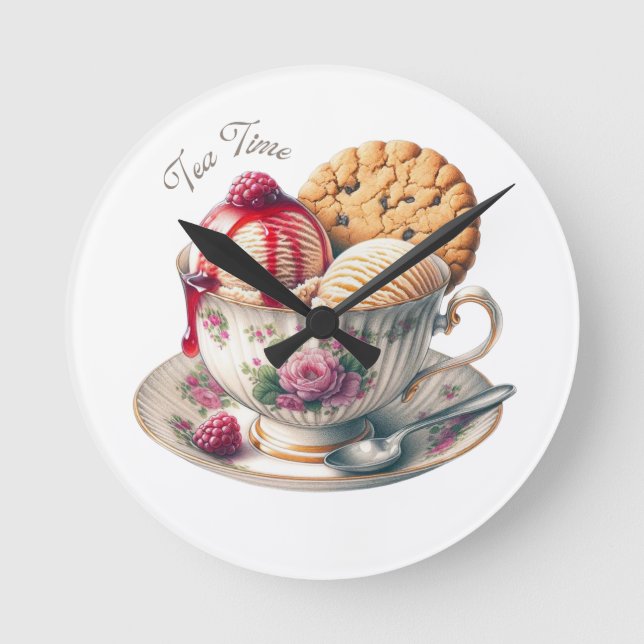 Horloge Ronde Pour les amateurs de Teacup et de crème glacée, dr (Recto)