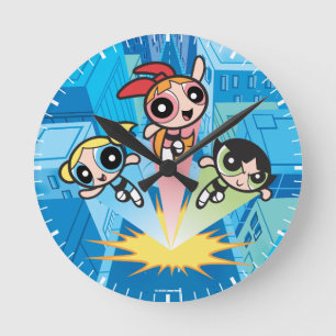 Horloge Ronde Powerpuff Girls Launch Into The Air