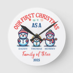Horloge Ronde Premier Noël En Famille De Trois Mignons Snowmen