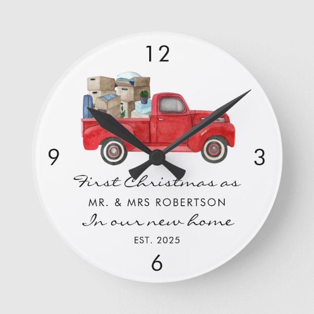 Horloge Ronde Premier Noël En tant que M. et Mme Red Truck Nouve (Recto)