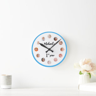 Horloge Ronde Première année de Bébé Garçon 12 mois de photos Bl
