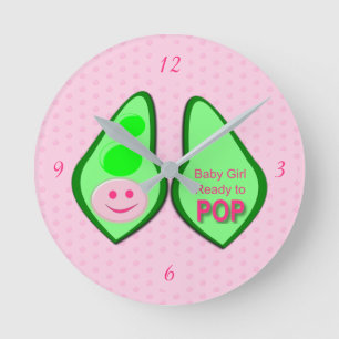 Horloge Ronde Prêt pour la pop bébé fille pois rose