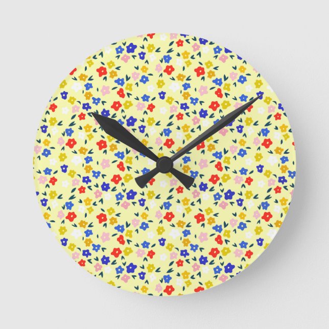 Horloge Ronde Pretty Dainty Cute Floral on Pastel Yellow (Recto)