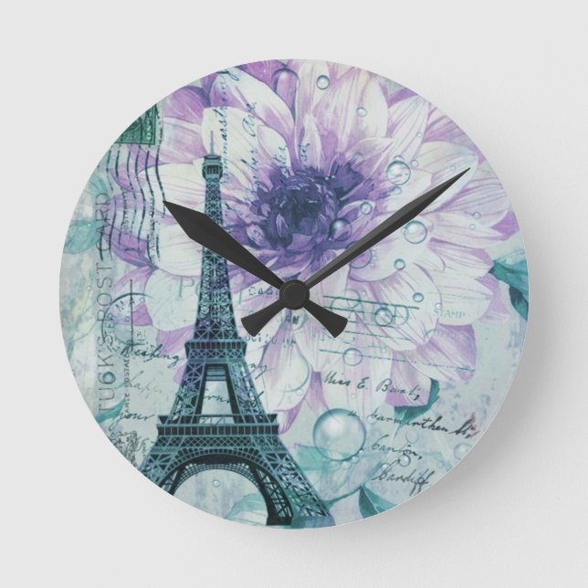 Horloge Ronde pretty girly chic purple french (Recto)