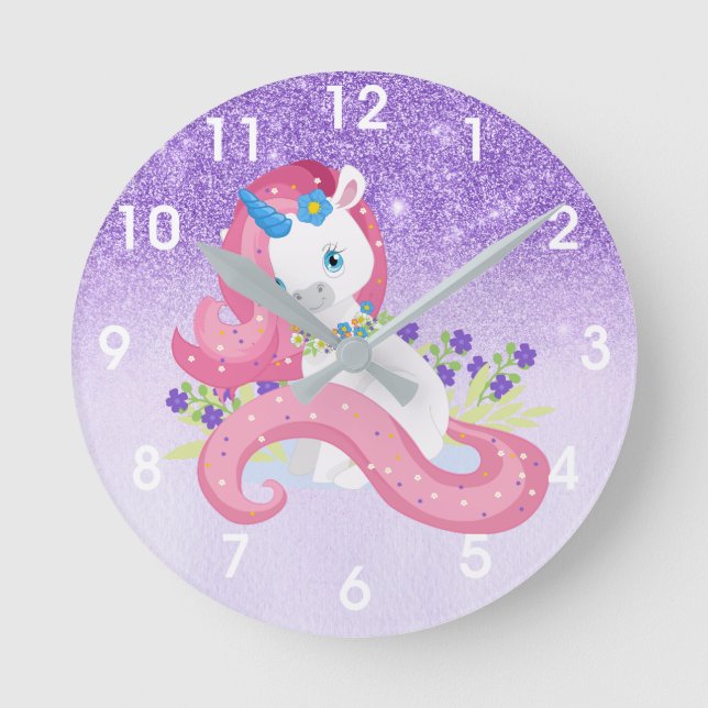 Horloge Ronde Pretty Unicorn Pink Purple Sparkle's Room (Recto)
