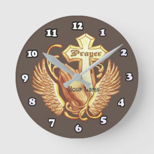 Horloge Ronde Priez toujours croix chrétienne