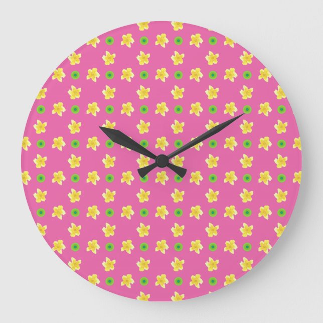 Horloge ronde : Primroses sur Rose profond, Polkas (Recto)