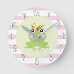 Horloge Ronde Prince Grenouille Couronne Dorée Mignon Fantaisist
