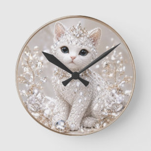 Horloge Ronde Princesse Diamant Étonnante Chat Luxe de Haute Q