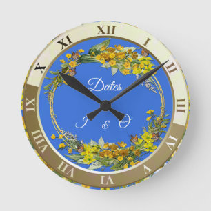 Horloge Ronde Printemps fleurs Butercup dans les nuages