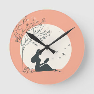 Horloge Ronde Printemps personnalisé esthétique   Fille paisible