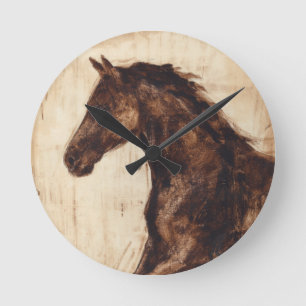 Horloge Ronde Profil de cheval sauvage Brown