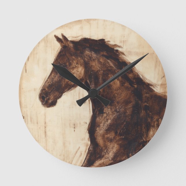 Horloge Ronde Profil de cheval sauvage Brown (Recto)